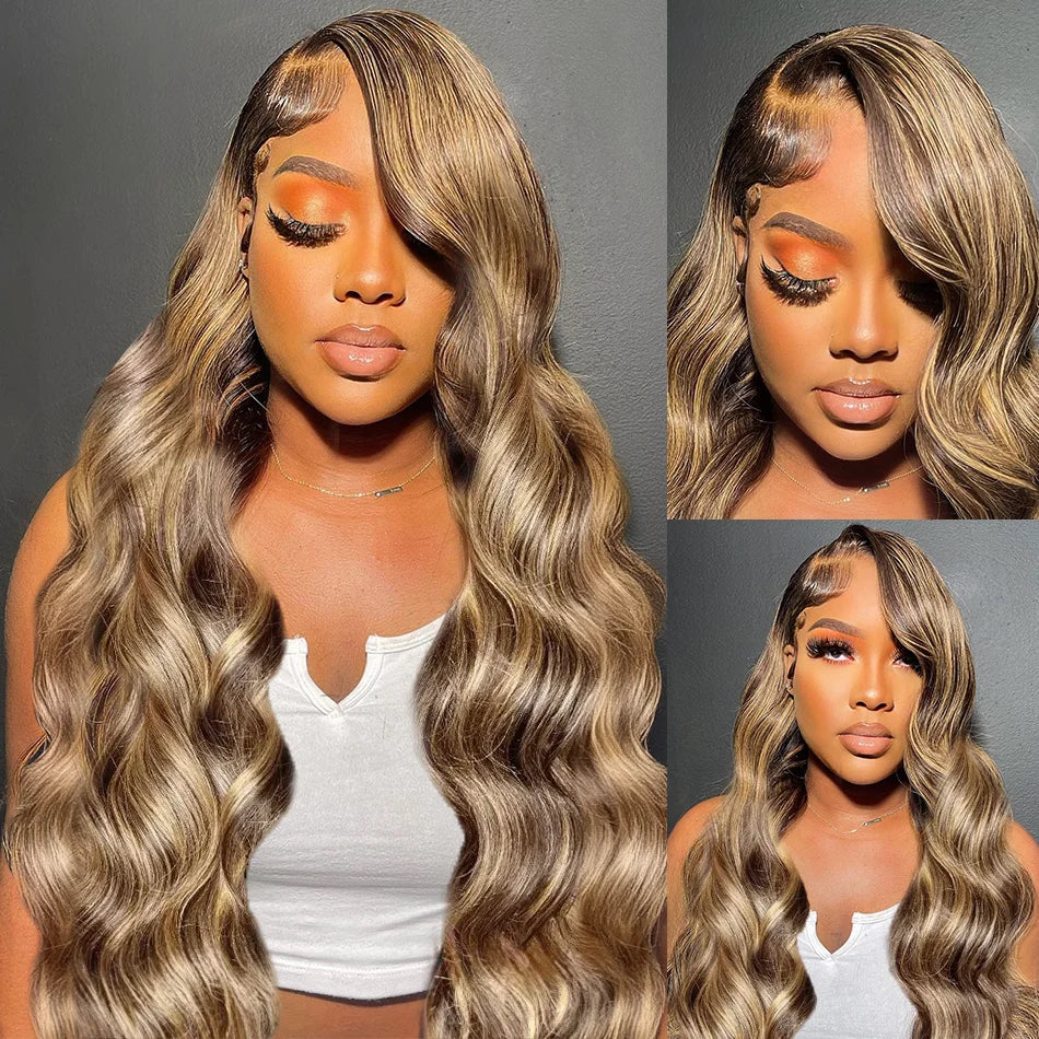 Highlight Wig 13x6 Hd Lace Frontal Wig Honey Blonde Body Wave Lace Front Human Hair Wigs For Women 30 inch 360 HD Full Lace Wig
