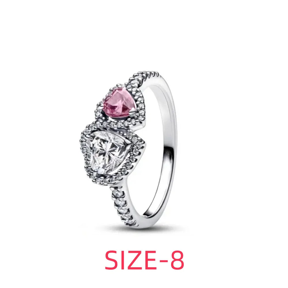 Original 925 Sterling Silver Colorful Bow Set Necklace Ring Earring Crystal For Women Valentine's Birthday Gift DIY Jewellery