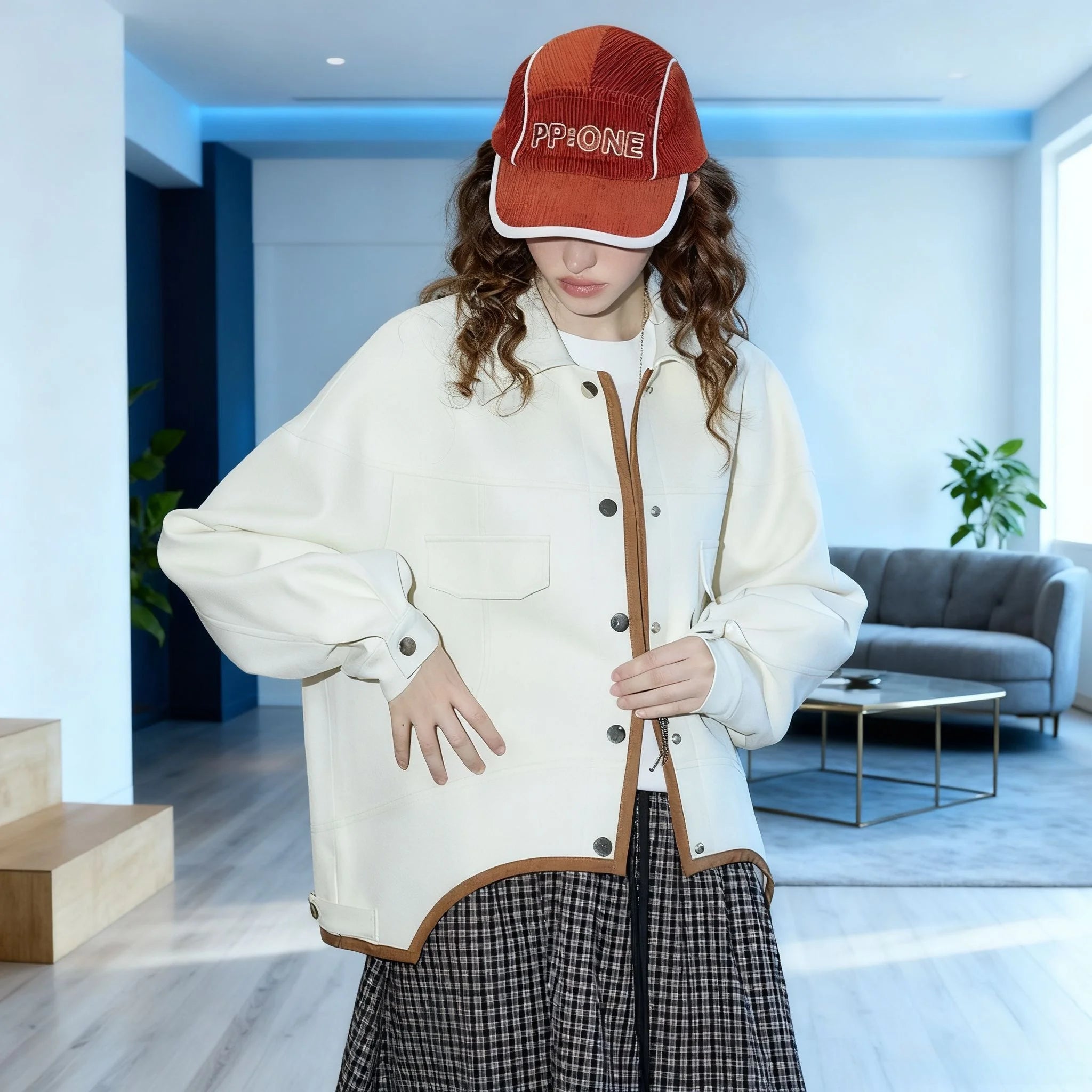 Women's Color Block Long Sleeve Coat Asymmetrical Hem Jacket Turn Down Collar Fashion Outerwear Autumn Casual Style New Arrivals