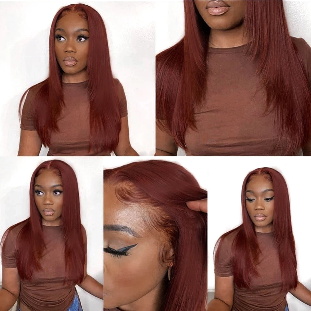 Copper Red Layered Cut Lace Front Wigs Reddish Brown Straight Lace Frontal Wig Layered Glueless Wigs Synthetic Butterfly Haircut