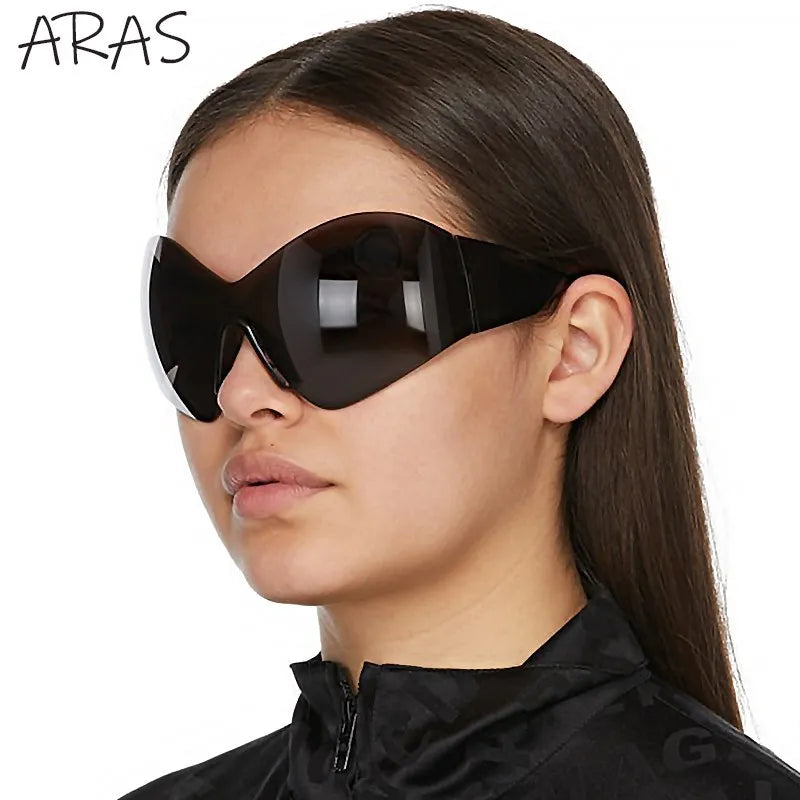 Y2K Oversized Rimless Sunglasses Women Men Luxury Brand Trend Steampunk Mask Butterfly Sun Glasses Lady Retro 2000's Punk Shades