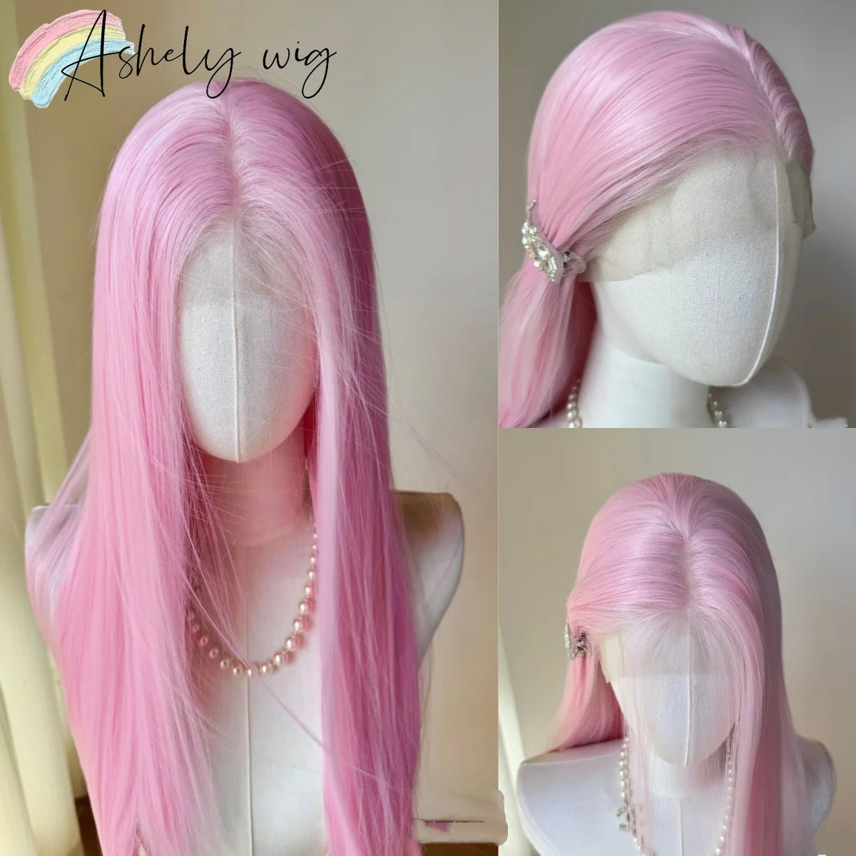 Light Pink Wig for Women 13x4 Lace Front Wig 26inch Long Straight Synthetic Wigs Soft Natural Heat-resistant Fiber Cosplay Wig