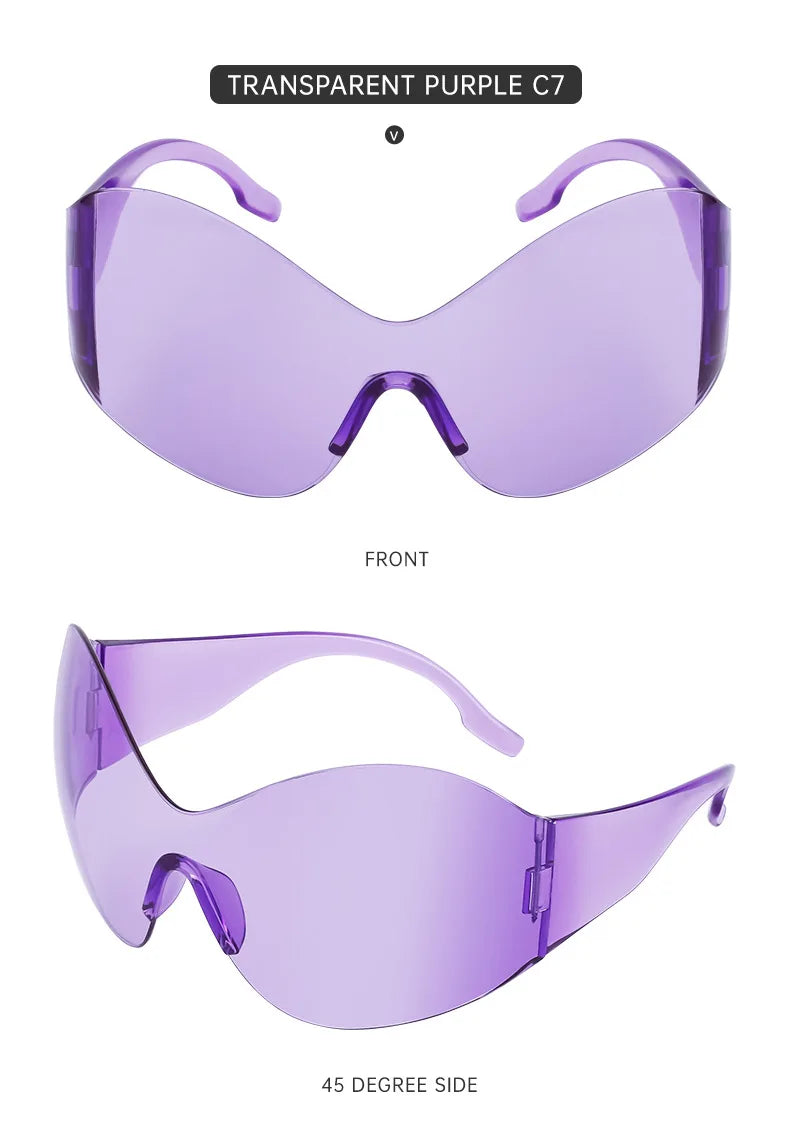 Y2K Oversized Rimless Sunglasses Women Men Luxury Brand Trend Steampunk Mask Butterfly Sun Glasses Lady Retro 2000's Punk Shades