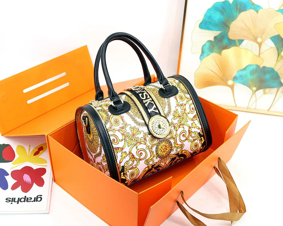 VM FASHION KISS new Top handle bag Jungle print Large-capacity Boston Handbags Women's Totes Microfiber Messenger Shoulder Bag