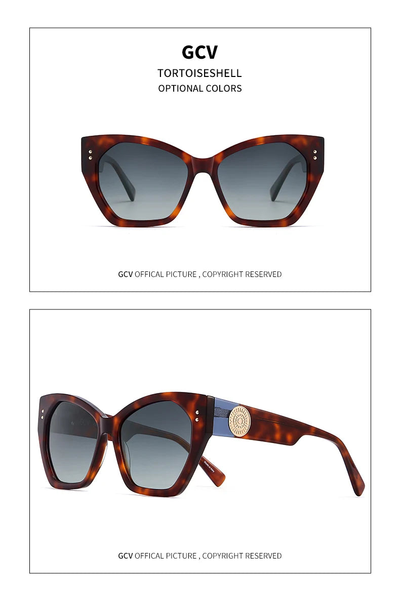 GCV Brand Acetate Appearance Patent Design Women's Butterfly Rectangular Triangle Polarized Sunglasses UV400 Fashion