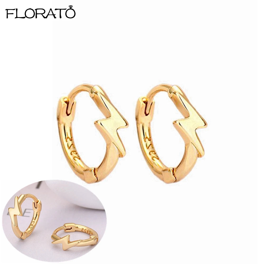 925 Sterling Silver Needle Lightning Pendant Earrings Charming Pave Crystal Gold Hoop Earrings for Women Fashion Jewelry Gifts