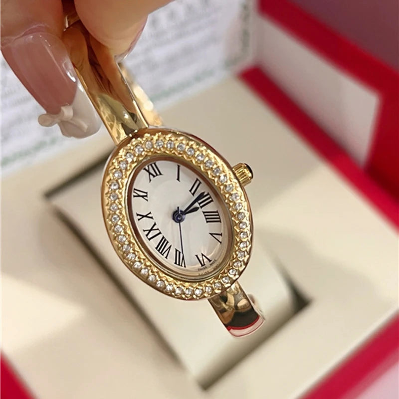 Fashion Brand Wrist Watches Woman Girl Oval Diamond Crystal Bracelet Style Quartz Steel Metal Band Luxury Clock CA192