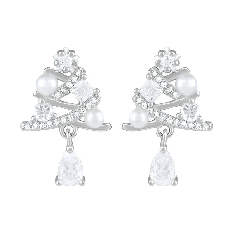 New 925 Sterling Silver Ear Needle Christmas tree/snowflake pendant Hoop Earrings For Women fashion Christmas gifts accessories