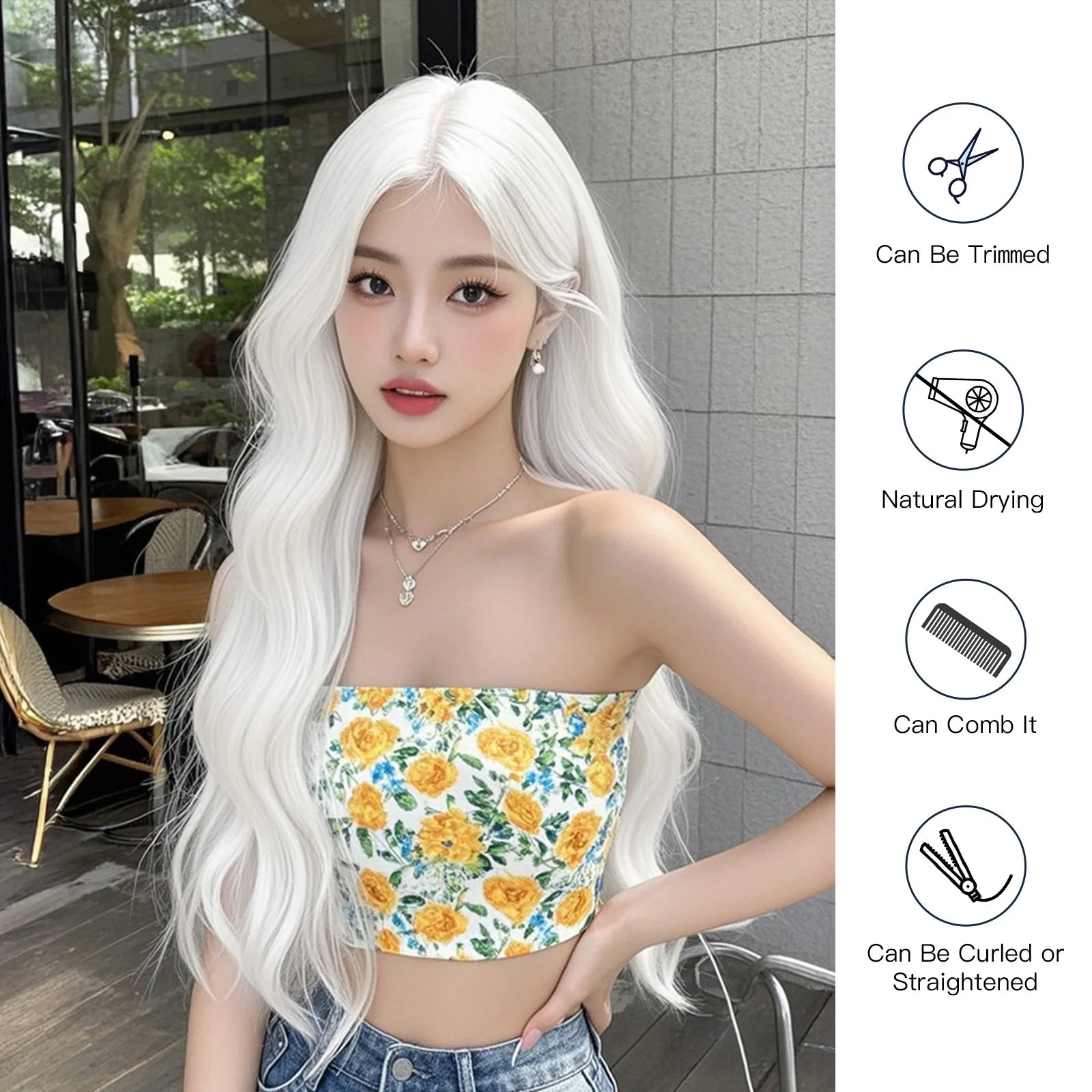 Super Long Curly Silver White Synthetic Wig Medium Part Water Wave Wigs For Women Daily Cosplay Halloween Colorfull Fake Hair