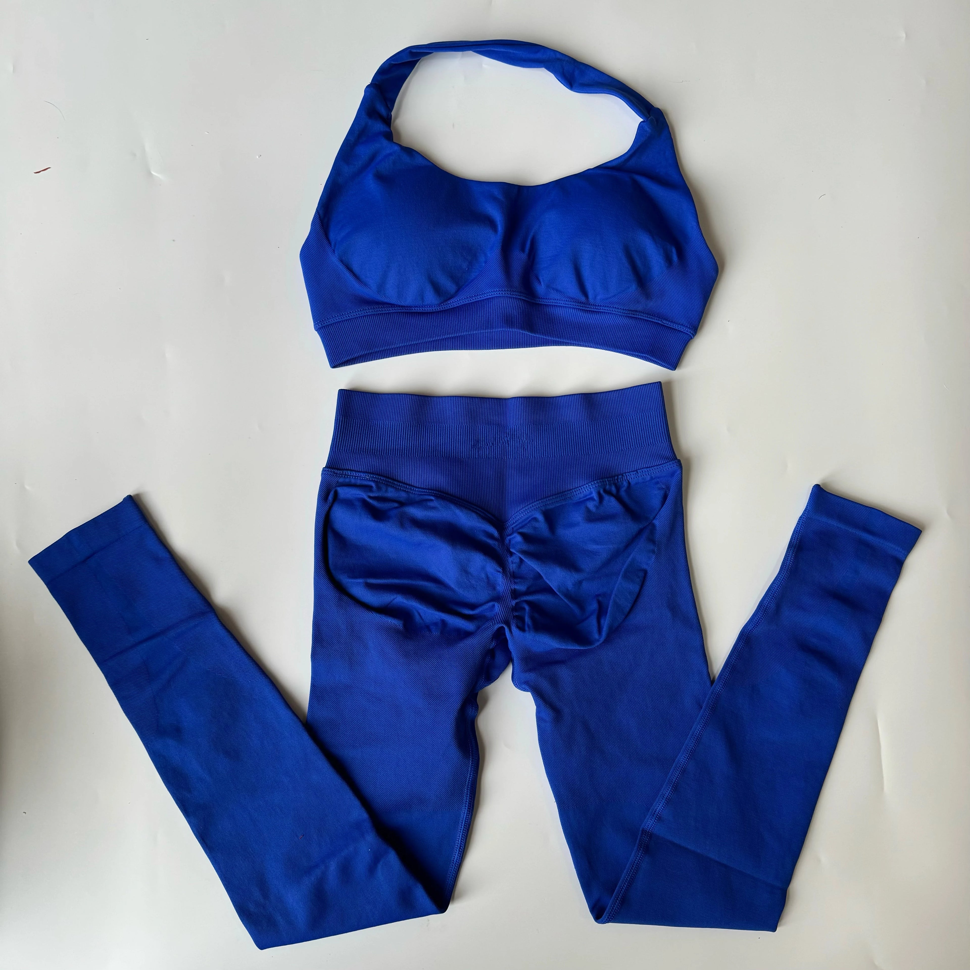 Ladies seamless yoga suit; two-piece fitness leggings; hip-lifting yoga pants set; gym sport suit; backless sports bra with