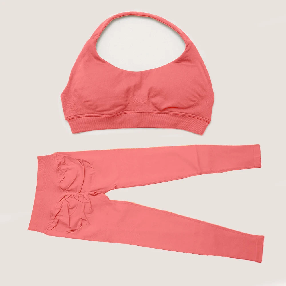 DF yoga Impact yoga outfit two pieces gym set Sports Bra matching leggings pants sets for woman workout clothes suit