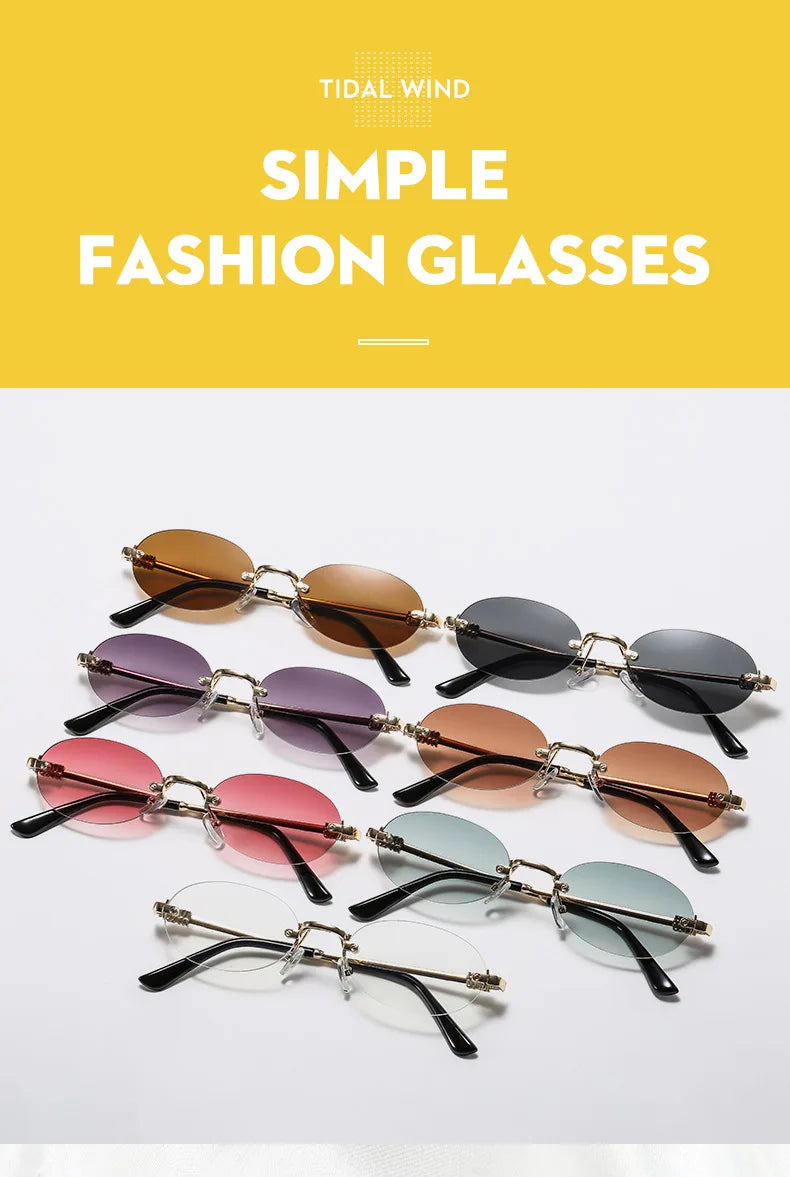 Frameless Oval Personality Sunglasses Luxury Brand Ins Style Summer Sun Protection Sunglasses High-End Fashion Sunglasses UV400