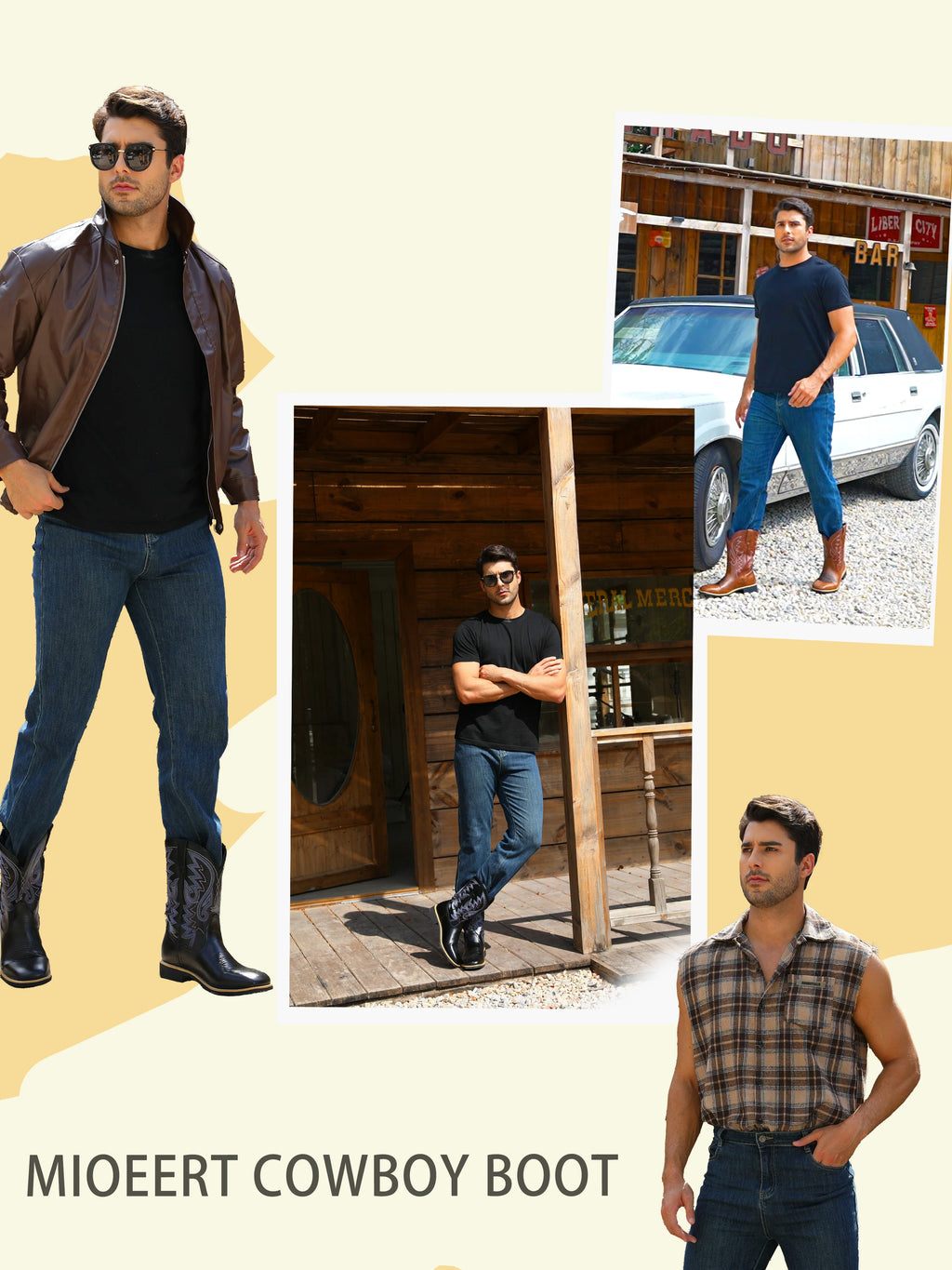 Men's creative pattern embroidered retro rope boots, wide-toed men's  cowboy boots, high-top riding