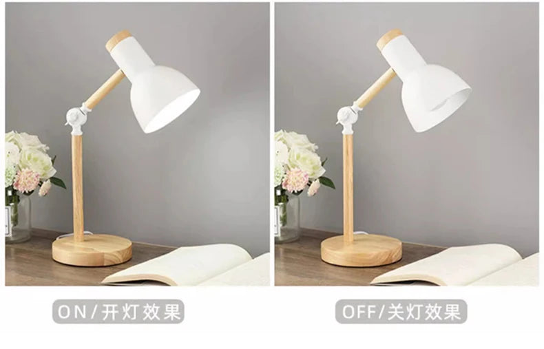 Creative Nordic Table Lamp Wooden Art LED Turn Head Simple Bedside Desk Light/Eye Protection Reading&Bedroom Study Lamp