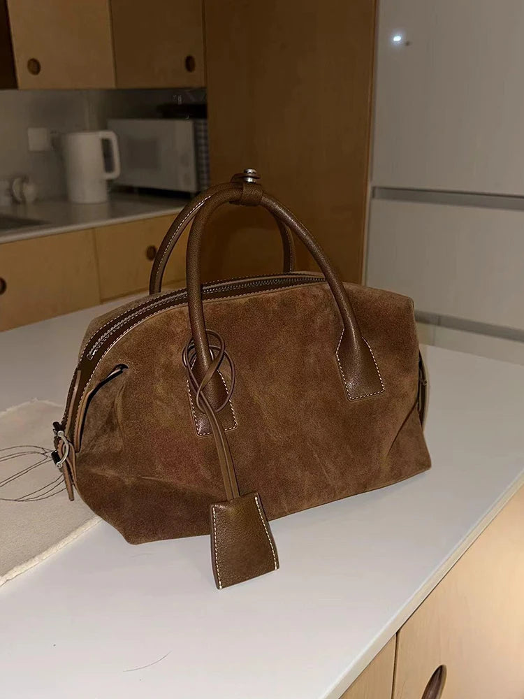 Suede Brown Single oulder Crossbody Bag Large Capaci Commuter Boston Bag Women's Faion Luxury Handbag Casual Briti Sle