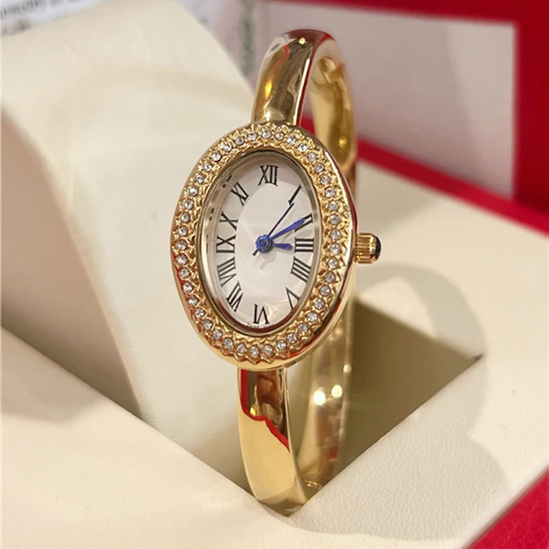 Fashion Brand Wrist Watches Woman Girl Oval Diamond Crystal Bracelet Style Quartz Steel Metal Band Luxury Clock CA192