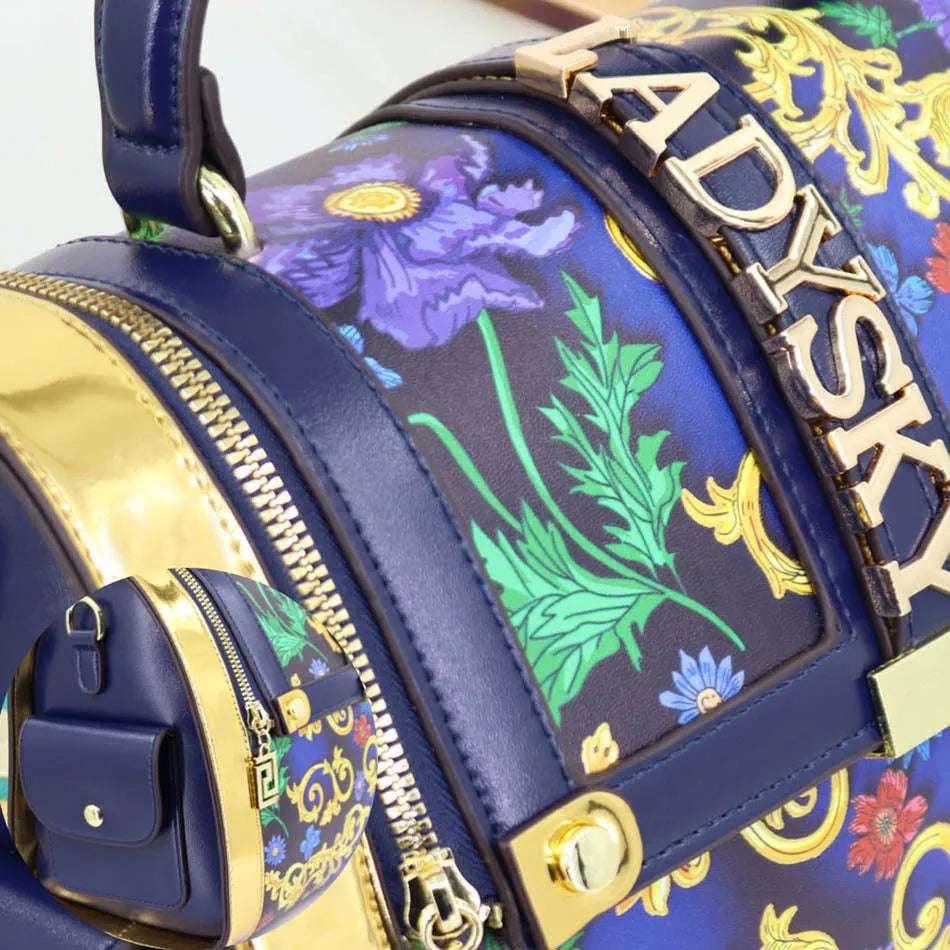 Women Boston Bag Printed Pattern Handbag Large Capacity Shoulder Crossbody Bag Double Zipper Half Cover Style Top Top Handle Bag