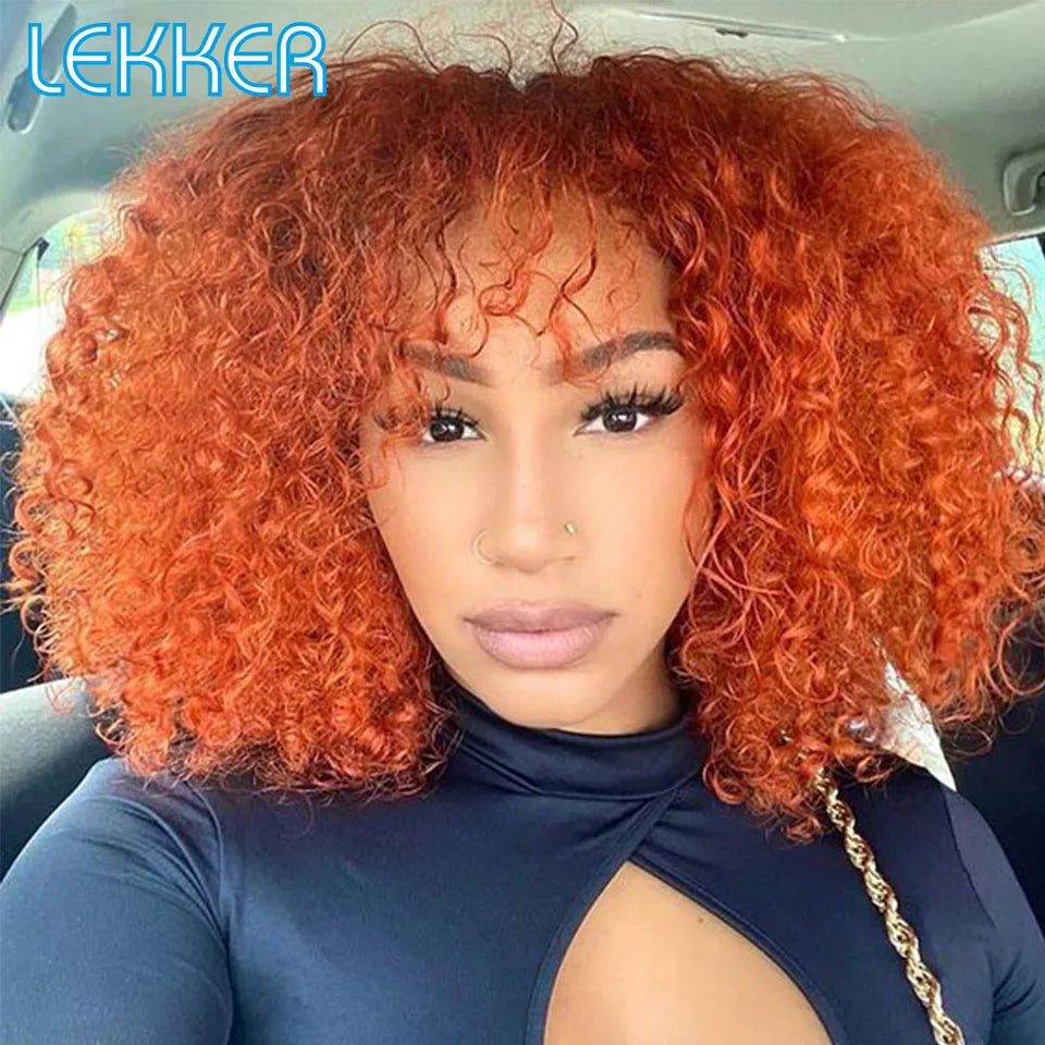 Lekker Colored Short Pixie Afro Kinky Curly Bob 100% Human Hair Wigs For Women Brazilian Remy Hair Ombre Brown Clearance Ginger