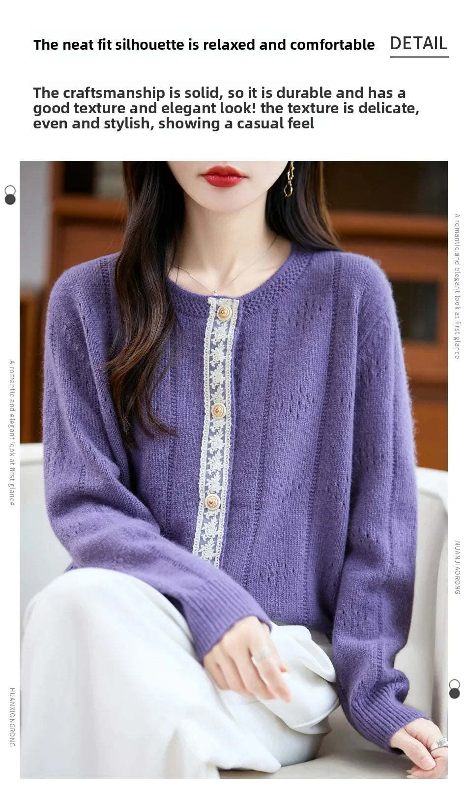 Slimming Soft Lace Splice Knitted Base Shirt French Design Sensation Knitted Open Cardigan Fashionable Anti-Aging Outerwear