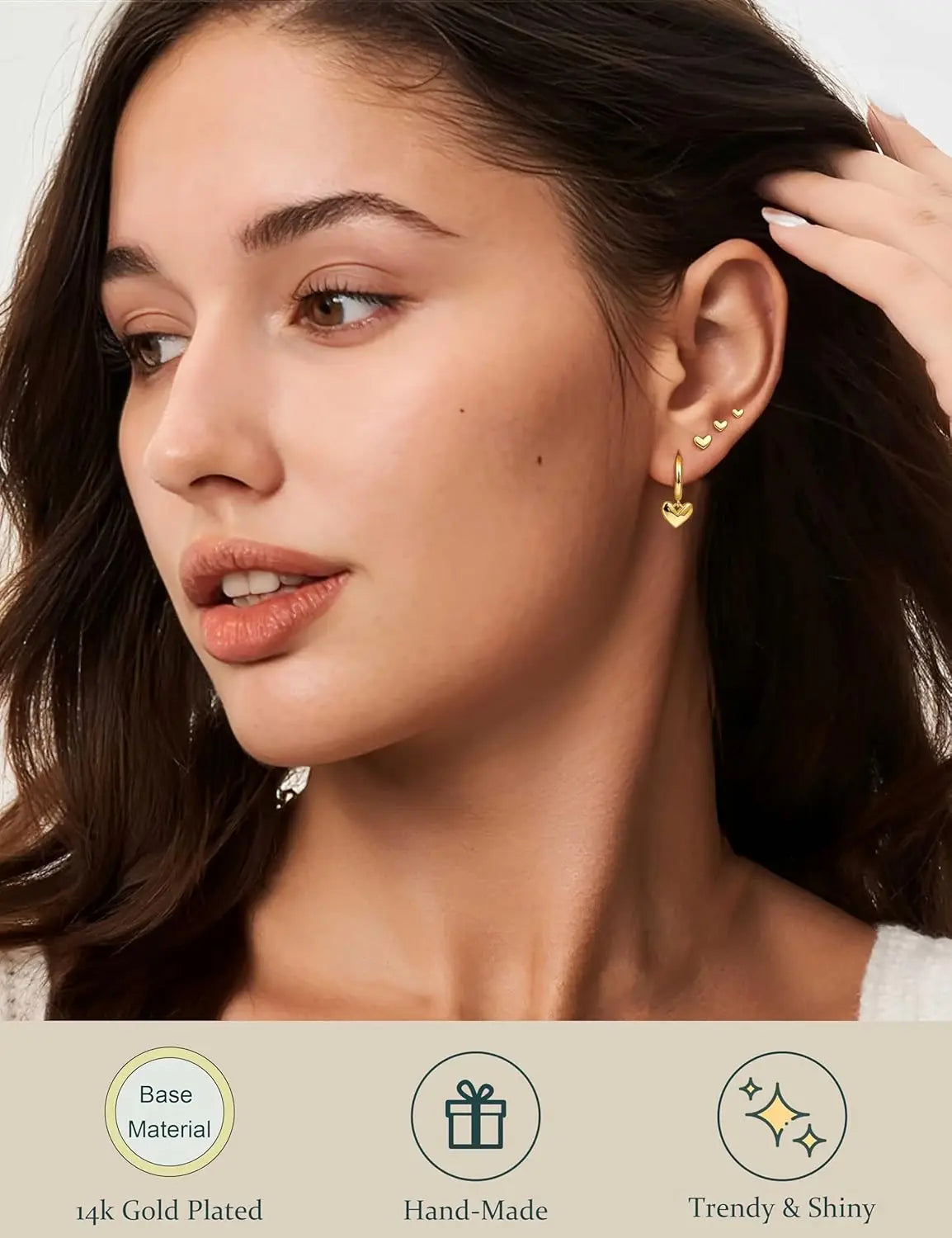 Bobisty 4 Pairs 14K Gold Plated Hoop Earrings for Women Charm Heart studs Earrings for Women Trendy Earring Stacks for Cartilage