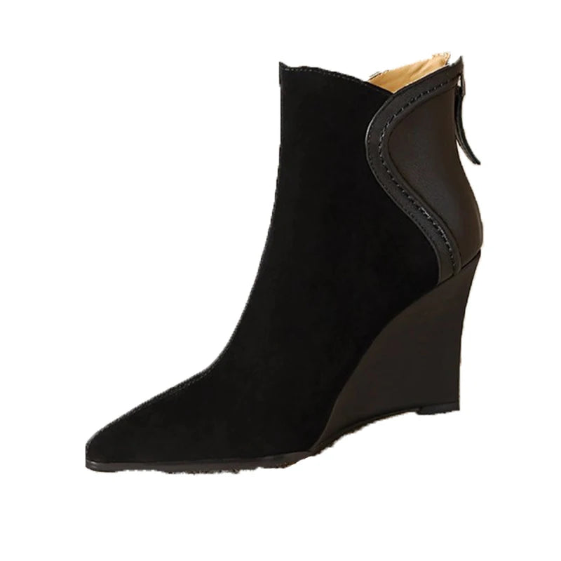 Wedges Women's Ankle Boots Pointed Toe Fashion Shoes Designer Suede Winter Boots 2025 High Heels Dress Luxury Botas Para Mujer
