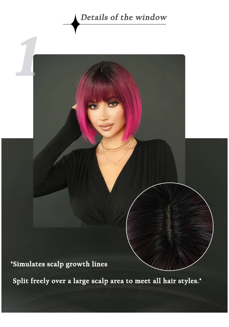 NAMM Rose Pink Short Wig for Women Daily Party Overhead Dyeing Black Natural Synthetic Lavender Heat Resistant Straight Wigs