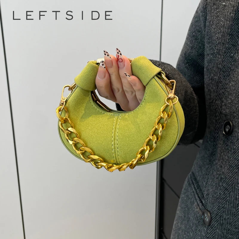 LEFTSIDE Mini PU Leather Saddle Shoulder Bag for Women 2024 Winter New Trend Y2K Handbags and Purses Females Crossbody Bags