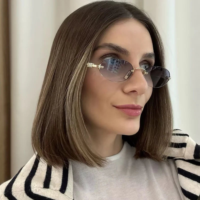 Frameless Oval Personality Sunglasses Luxury Brand Ins Style Summer Sun Protection Sunglasses High-End Fashion Sunglasses UV400