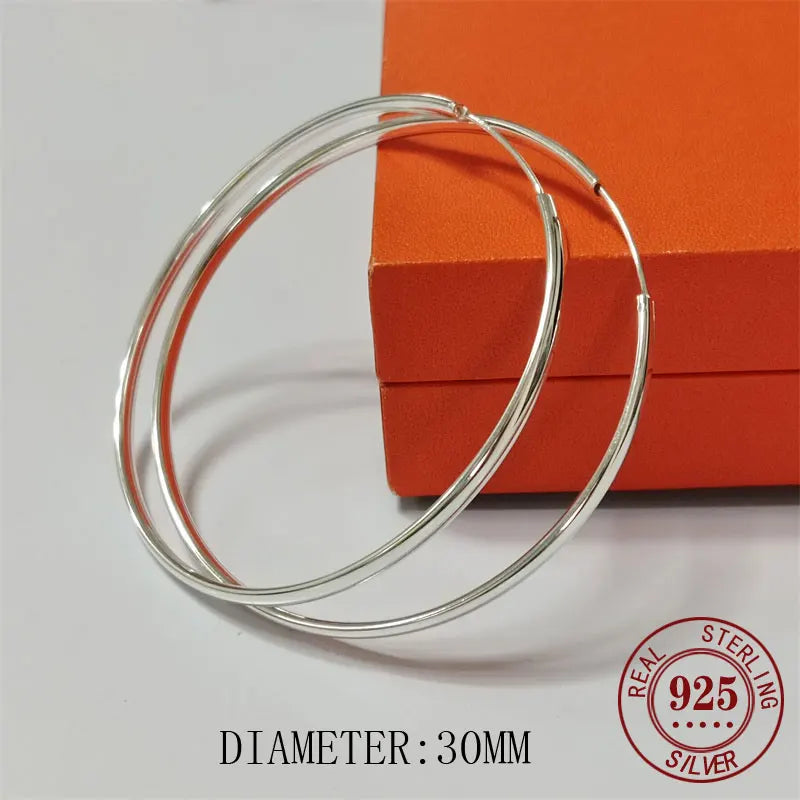 Senlissi - New Platinum Plated 925 Sterling Silver Women's Hoop Earrings 3.0mm Fashion Earring 18K Gold Cерьги Kольца 70 80 90MM