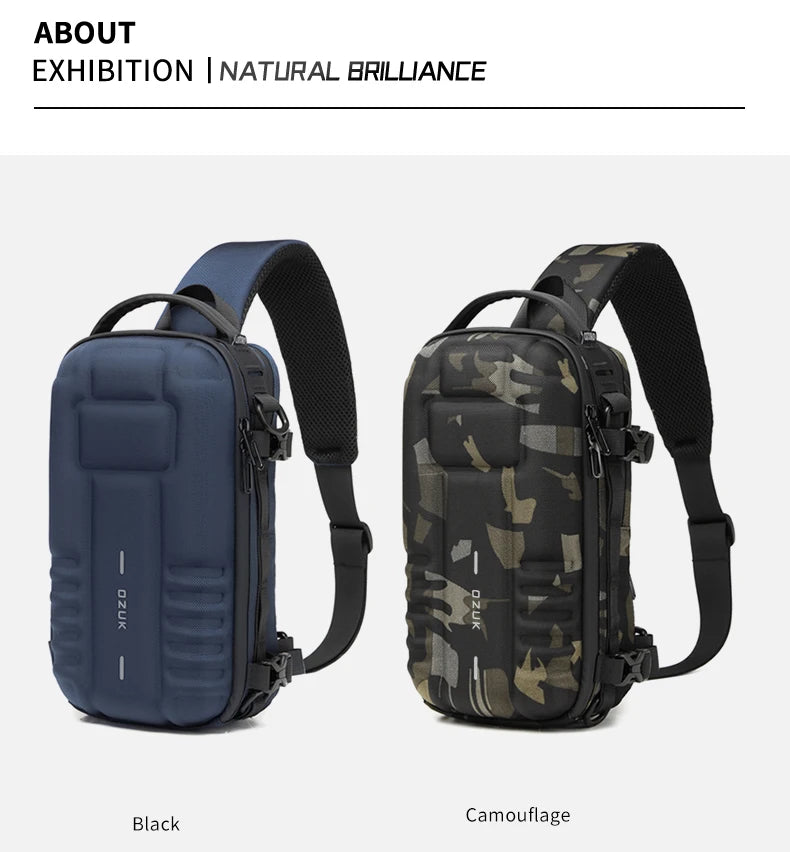 OZUKO Hard Shell Fashion Men Chest Bag Outdoor Sports Tactical Male Sling Shoulder Bag Large Capacity Waterproof Crossbody Bags