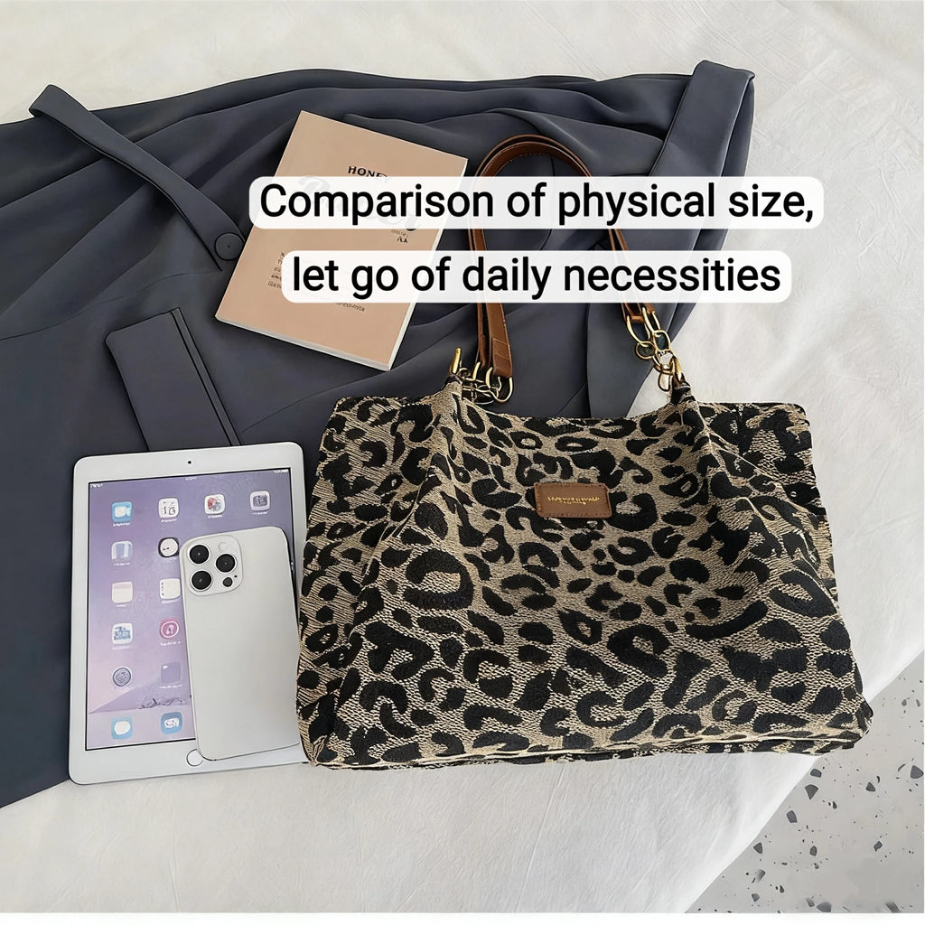 Women's Shoulder Bag Large Capacity Leopard Print Versatile Retro Texture Tote Bag Commuting Armpit Bag Women's Handbag