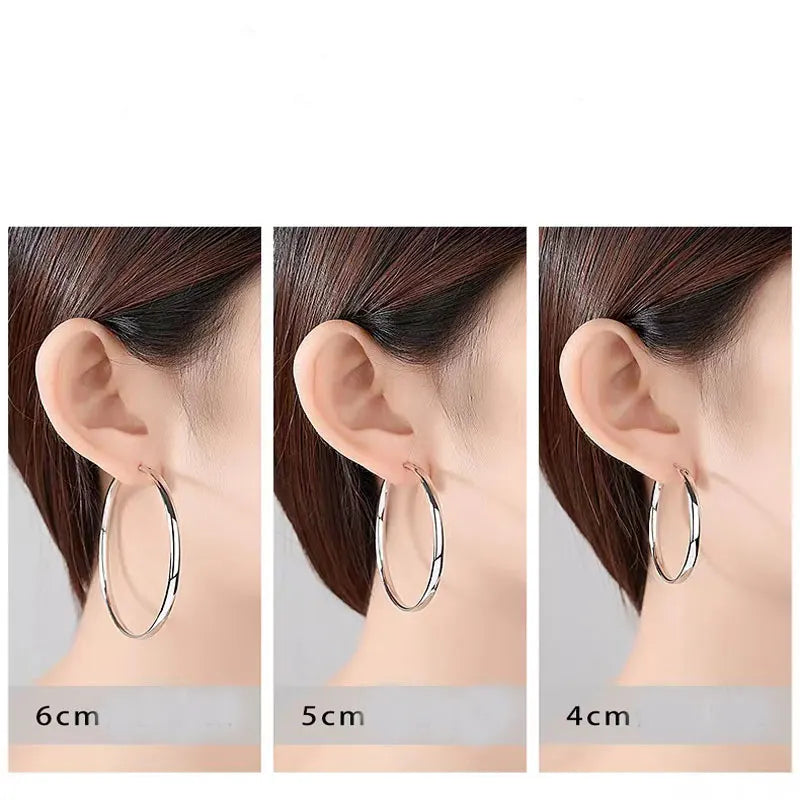 Senlissi - New 18K Gold Plated Hoop Earrings For Women 925 Sterling Silver  3.0mm Fashion Earring Cерьги Kольца 3/4/5/6/7CM