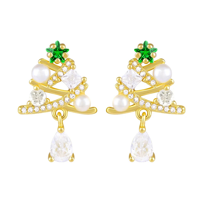 New 925 Sterling Silver Ear Needle Christmas tree/snowflake pendant Hoop Earrings For Women fashion Christmas gifts accessories