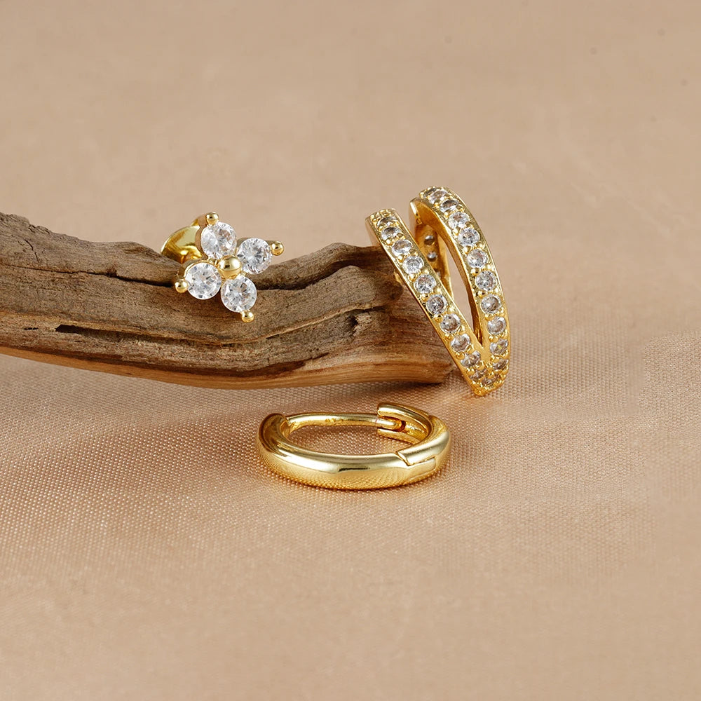 3PCS Trendy Double-layer Circle Cubic Zircon Star Hanging Earrings Set For Women Korean Fashion Jewelry pendientes mujer