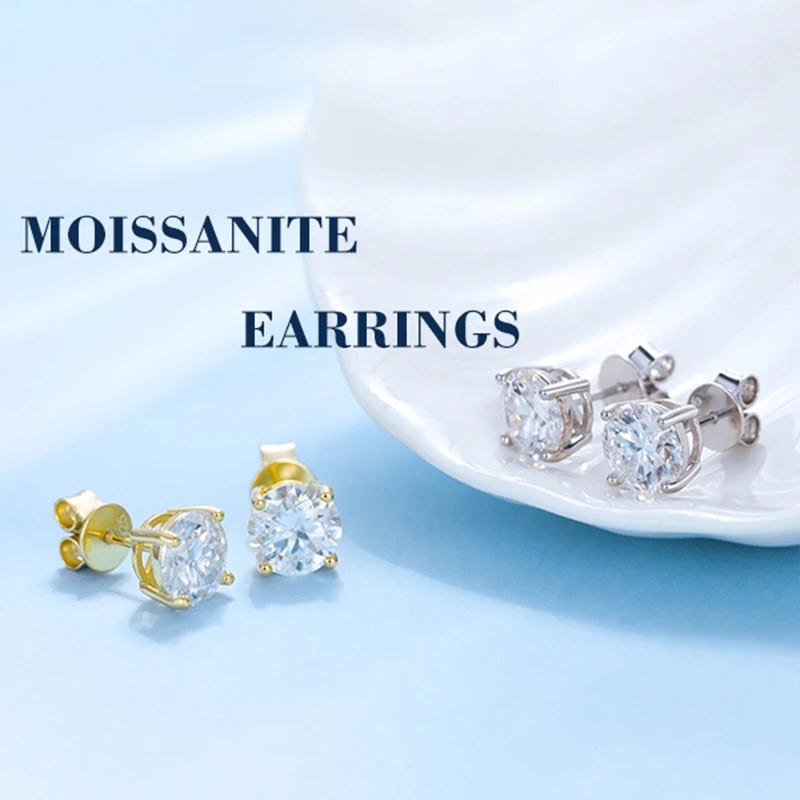 Classic 0.1-4CT Moissanite Studs Earrings for Men Women Test Passed 925 Sterling Silver Gold Plated Fine Jewelry Christmas Gifts
