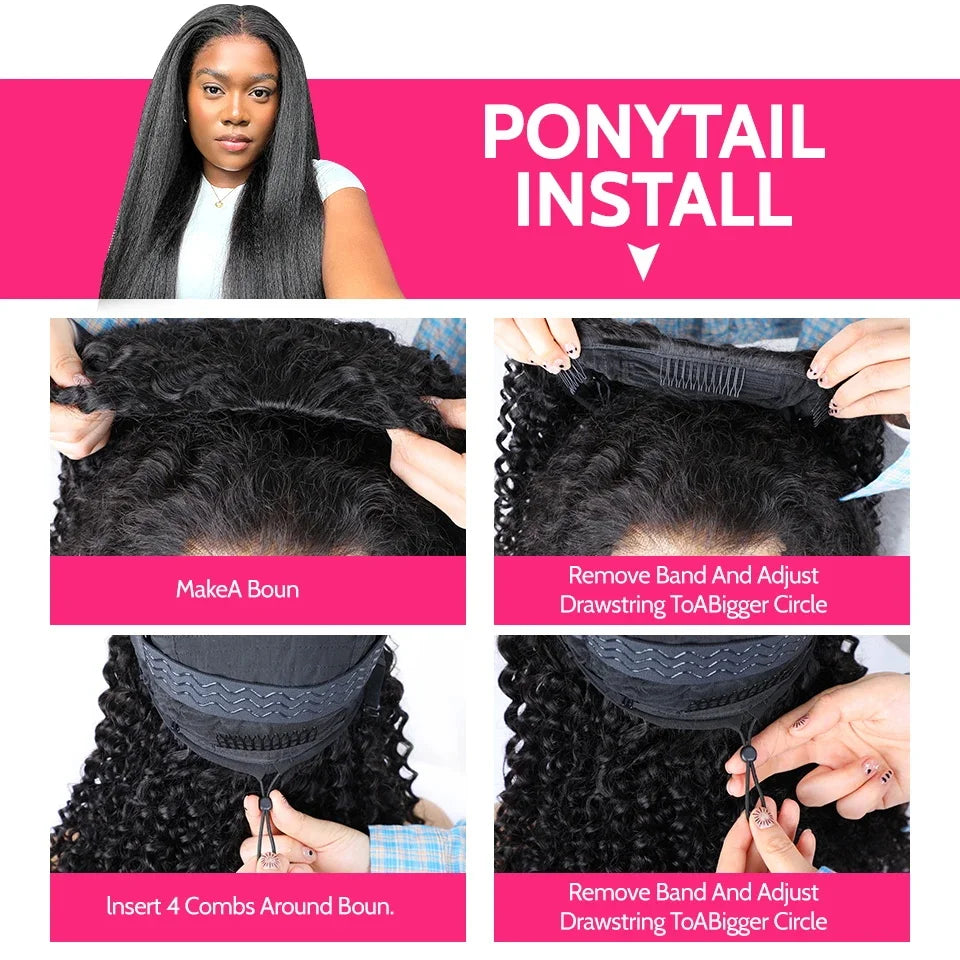 250% Glueless Wigs Human Hair Burmese Curly Headband Wig Upgrade 3 IN 1 Half Wig With Drawstring Seamless Clip Ins Flip Over