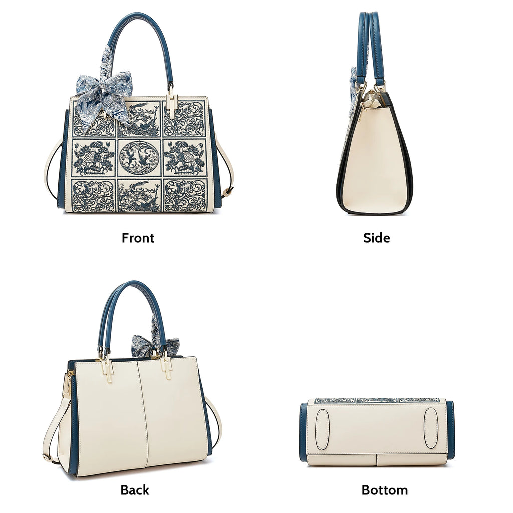 FOXER Split Leather 2025 Autumn Winter New Large Tote Handbag Women's Shoulder Bag Chinese Classic Embroidery Best Gift for Mom