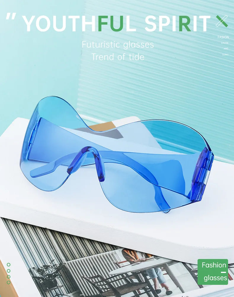 Y2K Oversized Rimless Sunglasses Women Men Luxury Brand Trend Steampunk Mask Butterfly Sun Glasses Lady Retro 2000's Punk Shades