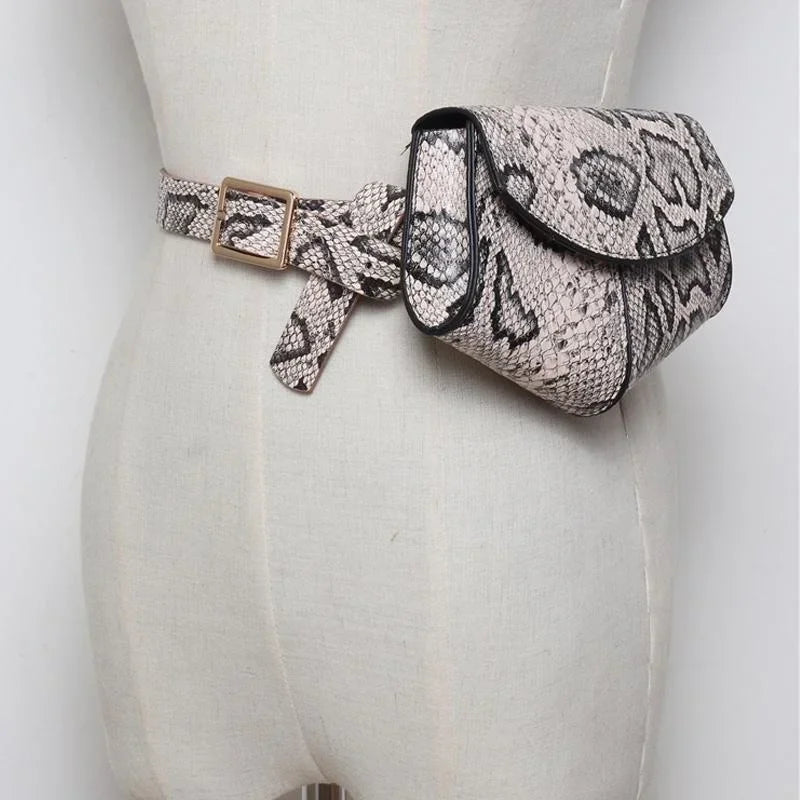 Fashionable Small Waist Bag Versatile Women Delicate Snake Skin Decorative Saddle Fashionable Sweater Belt Trendy