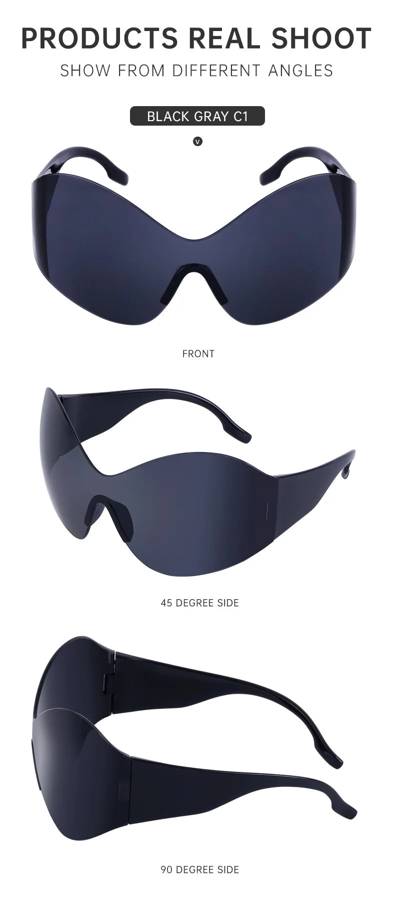 Y2K Oversized Rimless Sunglasses Women Men Luxury Brand Trend Steampunk Mask Butterfly Sun Glasses Lady Retro 2000's Punk Shades