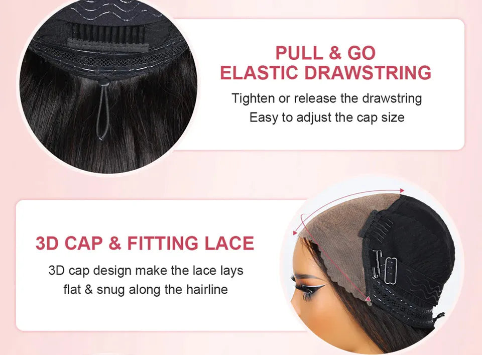 Straight Pull Go 13x6 Lace Wig with Elastic Drawstring 13x6 HD Lace Frontal Wig 5x5 Glueless Wigs Human Hair 13x4 Lace Front Wig