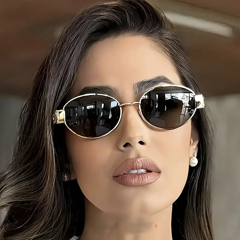 Retro Steampunk Sun Protection Sunglasses Vintage New Women's Metal Oval Sunglasses Ladies Classic UV400 Sunscreen Eyewear