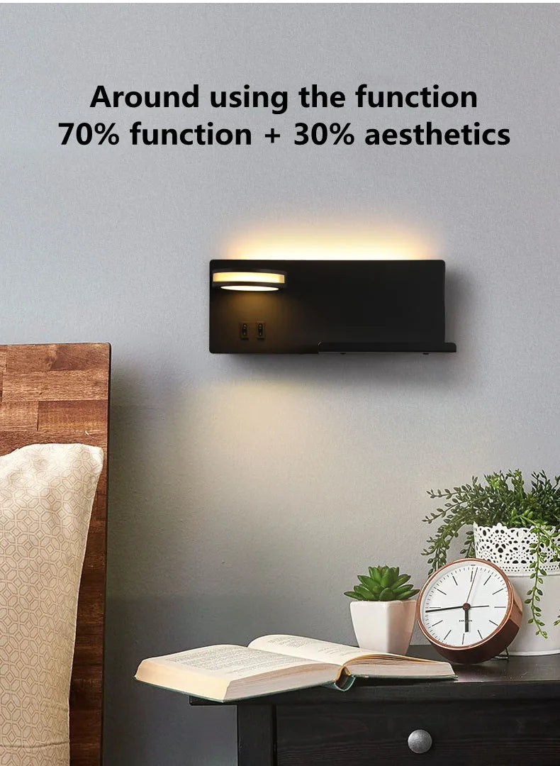 Wireless Charging Wall Lamp Bedroom Bedside USB Wall Light Rotatable Reading Lamp Study Room Switch Modern Multifunctional Hotel