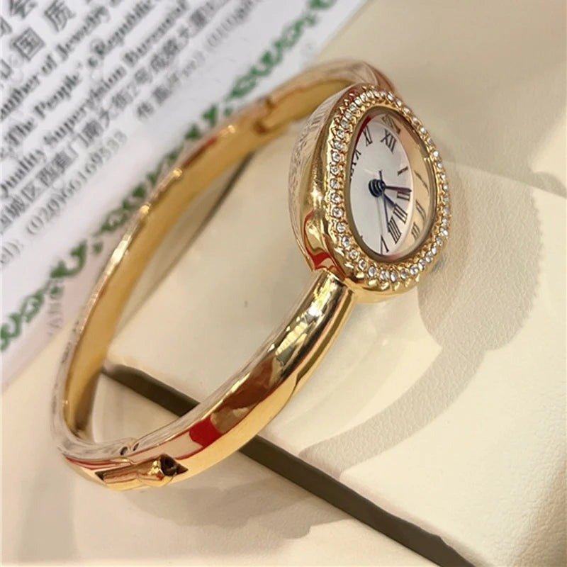 Fashion Brand Wrist Watches Woman Girl Oval Diamond Crystal Bracelet Style Quartz Steel Metal Band Luxury Clock CA192