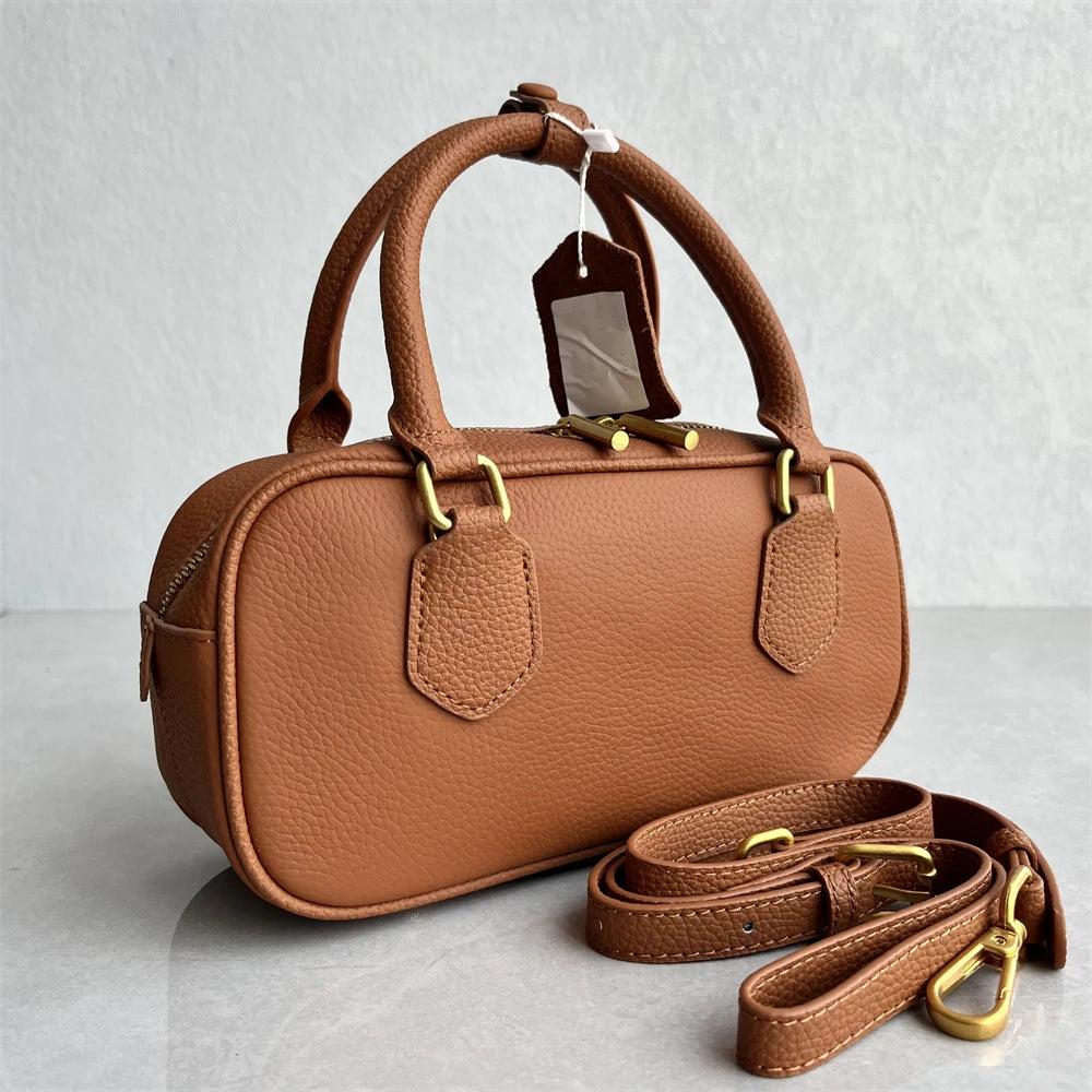 High-Quali Top-Layer Cowhide Leather Boston Sle Women's Handbag Faionable oulder Crossbody Bag with Quali Texture