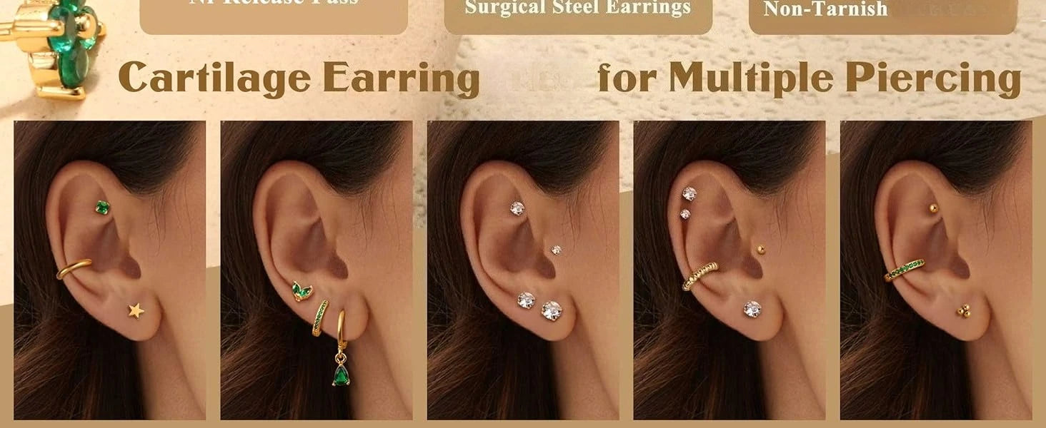 Bobisty 1PC Flat Back Earrings for Women Hypoallergenic Surgical Steel Earrings for Sensitive Ears 20G Cartilage Small Stud Hoop