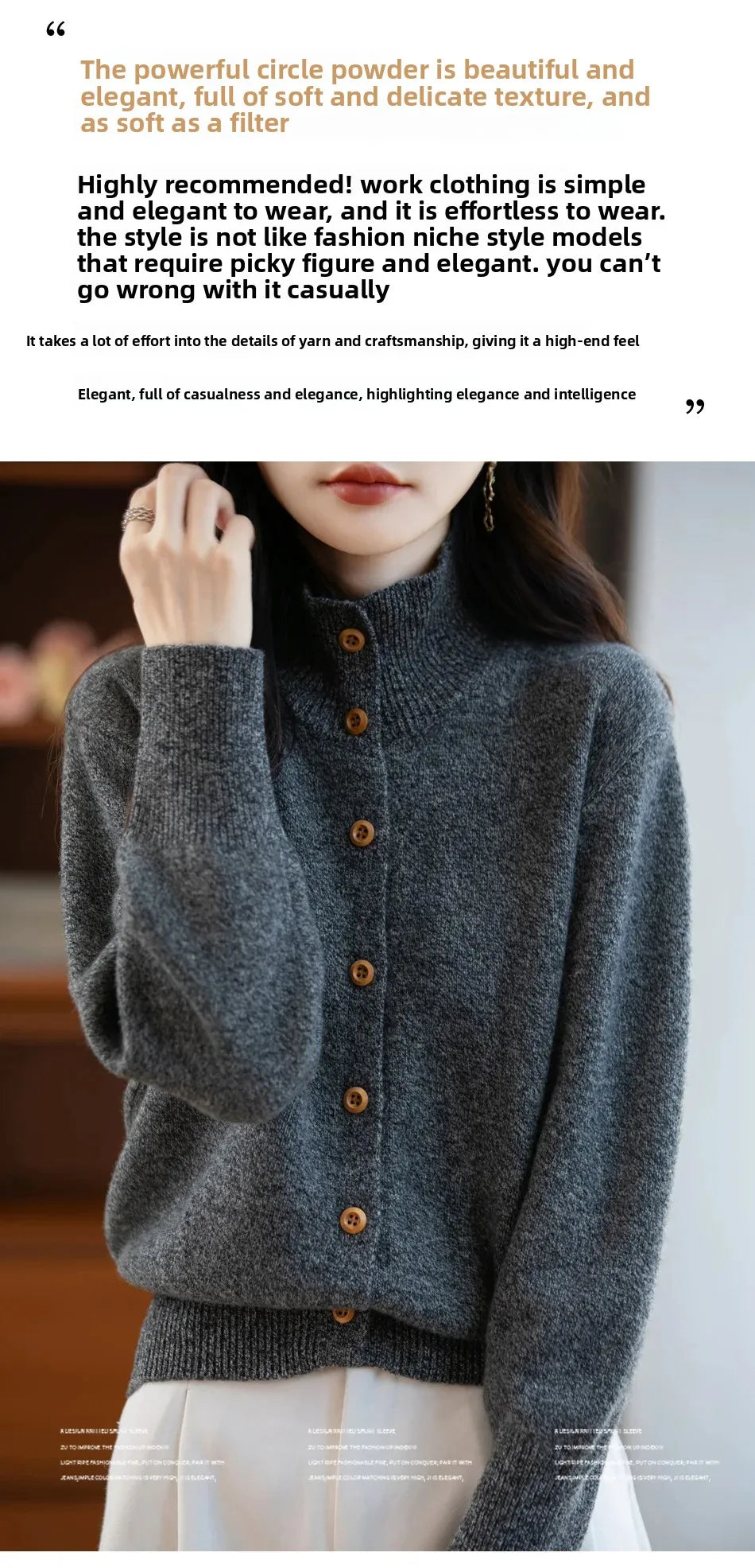 Pure Wool Thickened Knitted High Collar Sweater Coat for Women Winter Season Button up Cardigan Outerwear Floral Pattern