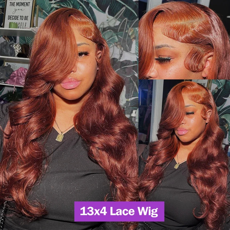 Reddish Brown Body Wave Lace Frontal Wig 100% Brazilian 13x4 Hd Lace Front Human Hair Wigs Colored Transparent Lace Wigs Woman