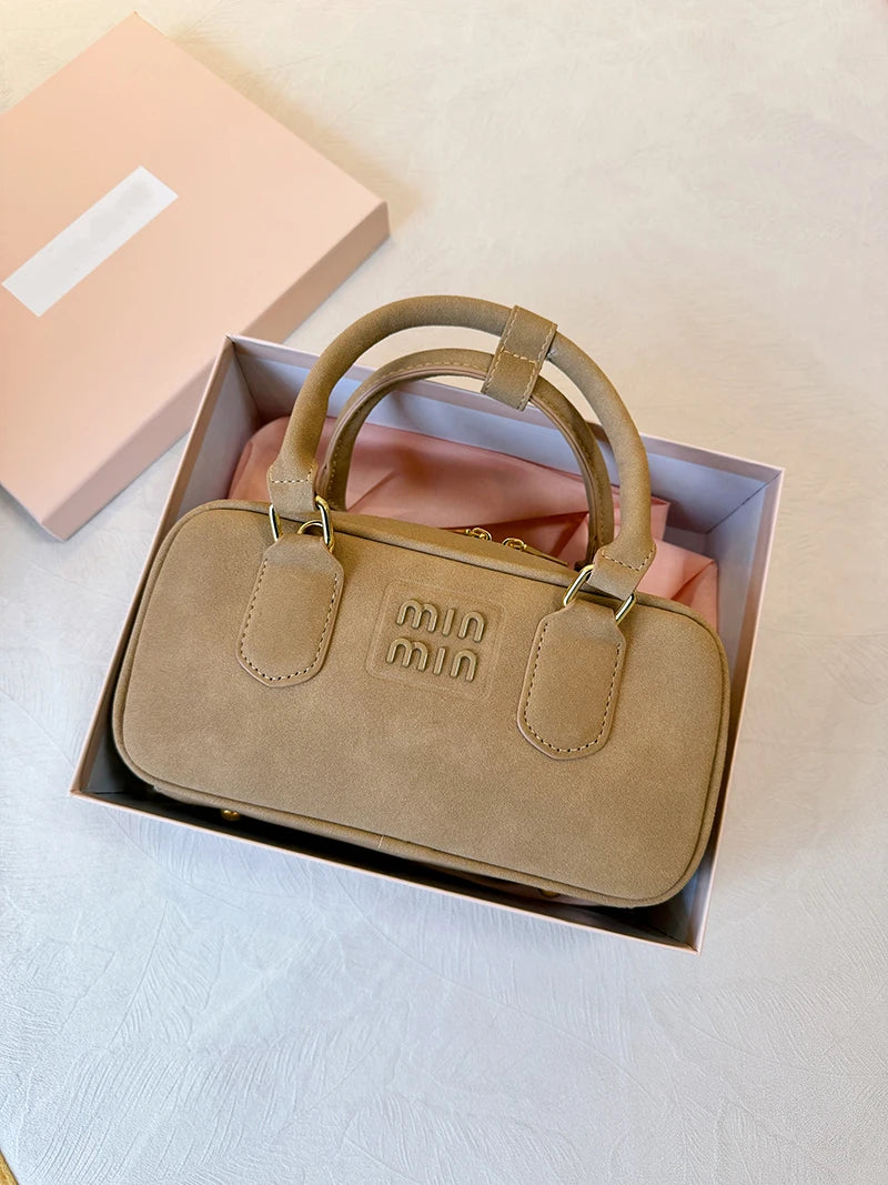 Luxury Suede Square Handbag Women's Faionable Vintage Boston Bowling Bag Soft Handle Briti Sle Casual Pure Color