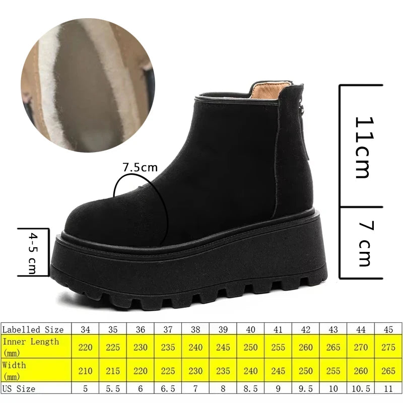 Fujin 7cm Suede Cow Genuine Leather Snow Boots Women Ankle Booties Platform Wedge Winter Plush Chelsea Boots Shoes for Women
